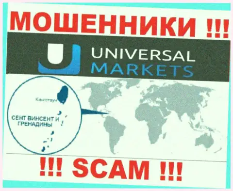 Компания Universal Markets имеет регистрацию очень далеко от клиентов на территории St. Vincent and Grenadines