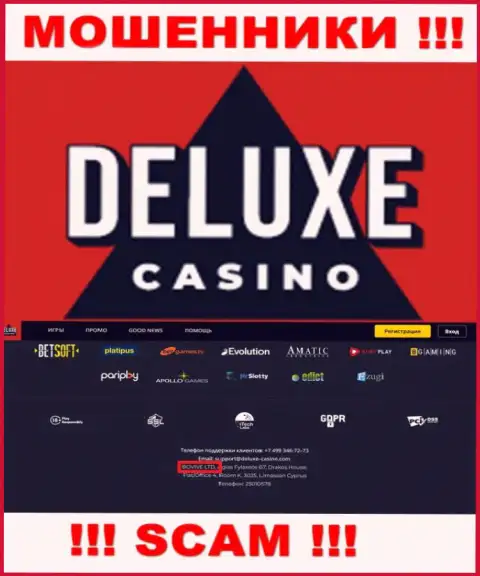 Данные о юр лице Deluxe Casino на их официальном сайте имеются - это БОВИВЕ ЛТД