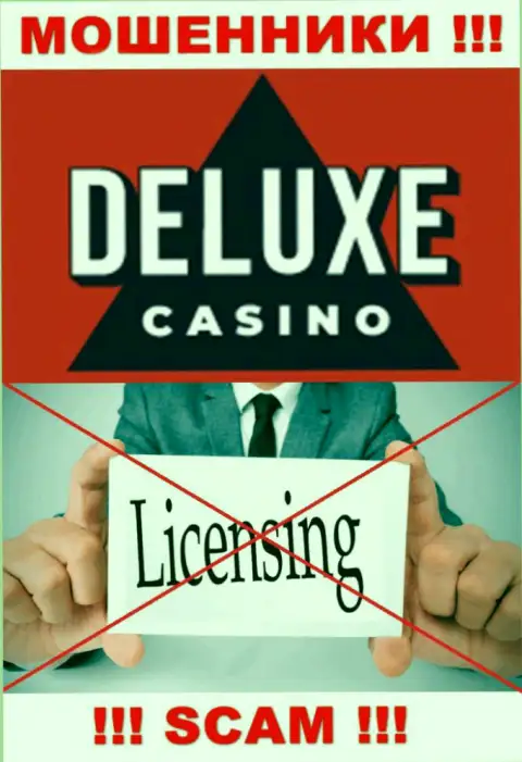 Отсутствие лицензии у конторы Deluxe-Casino Com, только доказывает, что это internet мошенники