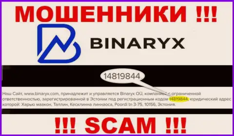 Binaryx Com не скрывают регистрационный номер: 14819844, да и для чего, воровать у клиентов номер регистрации не мешает