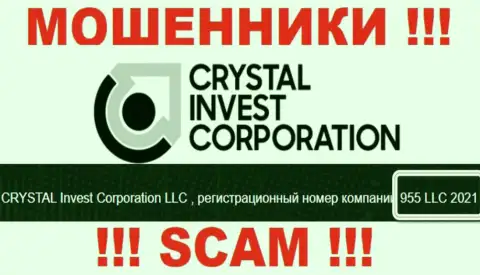 Номер регистрации организации Crystal Invest Corporation, скорее всего, что ненастоящий - 955 LLC 2021