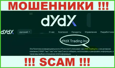 Юридическое лицо организации dYdX - это дИдХ Трейдинг Инк