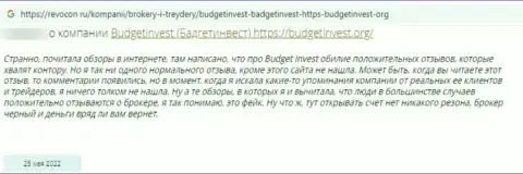 Автор отзыва утверждает, что Budget Invest - это ШУЛЕРА ! Связываться с которыми довольно опасно