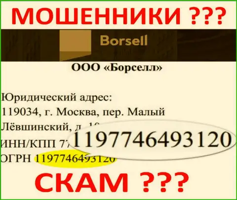 Регистрационный номер мошеннической организации Borsell - 1197746493120